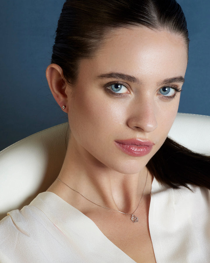Comete Double heart necklace in 750‰ white gold and diamonds GLB1649
