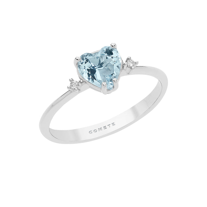Comete Gold Ring Diamond and Aquamarine Heart ANQ300