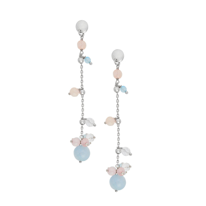 Comete Earrings 925‰ Silver with Aquamarine, Rock Crystal, colored Jade ORA223