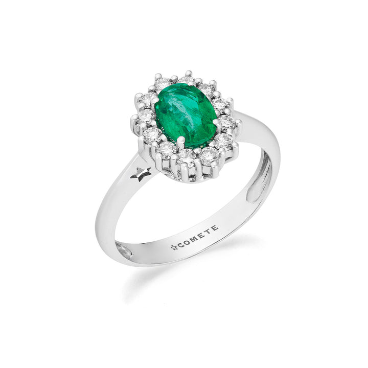 Comete White gold ring with diamonds and oval emerald ANB2751S3