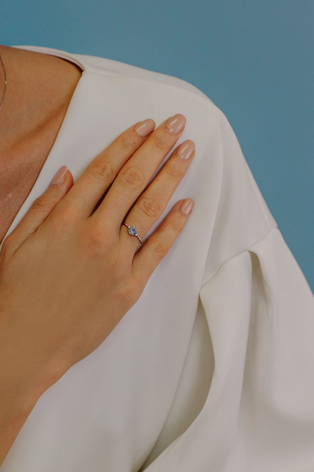 Comete Gold Ring with Diamonds and Round Aquamarine ANQ294