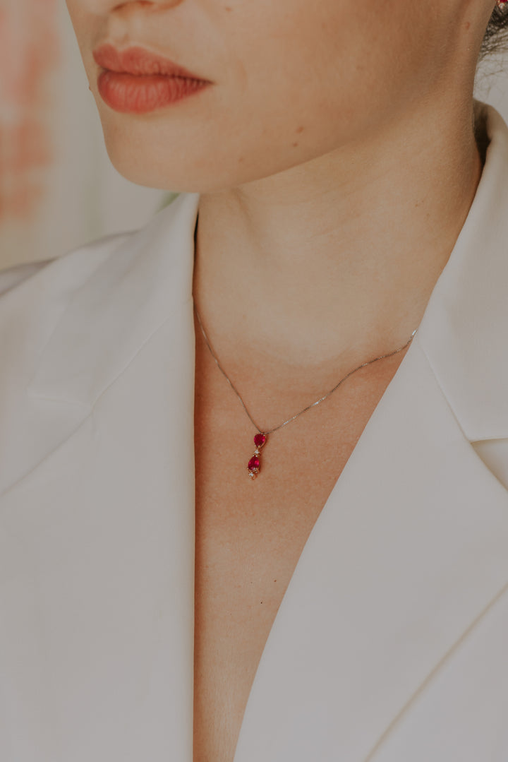 Comete Necklace in Rose Gold Diamonds and Rubies Drop GLB1607