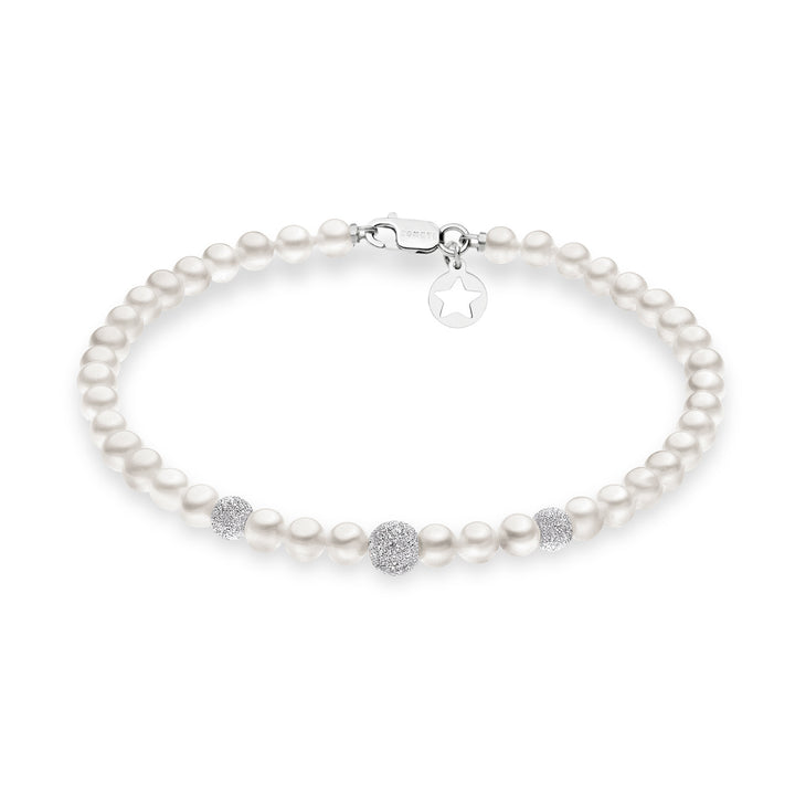 Comete Bracelet with Freshwater Pearls in Gold and Diamond Spheres BRQ195B