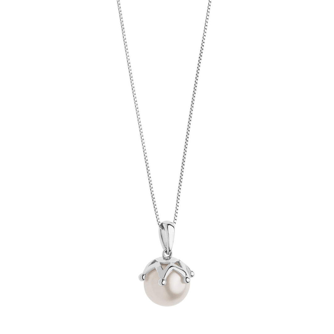 Comete Necklace in white gold with Pearl and Crown GLP555