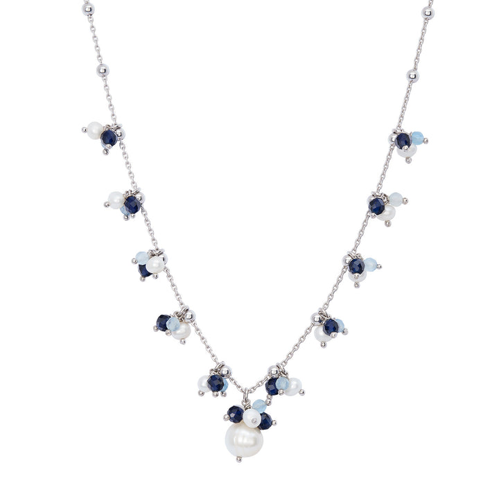 Comete Necklace in 925‰ Silver with Aquamarine, blue stones and freshwater pearls GLA271
