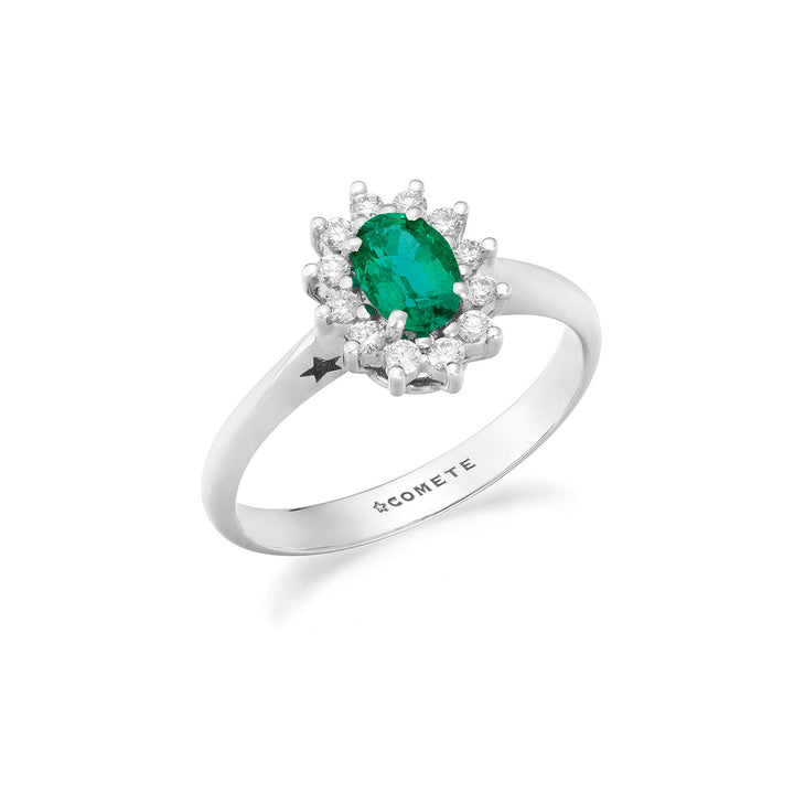 Comete White gold ring with diamonds and oval emerald ANB2749S3