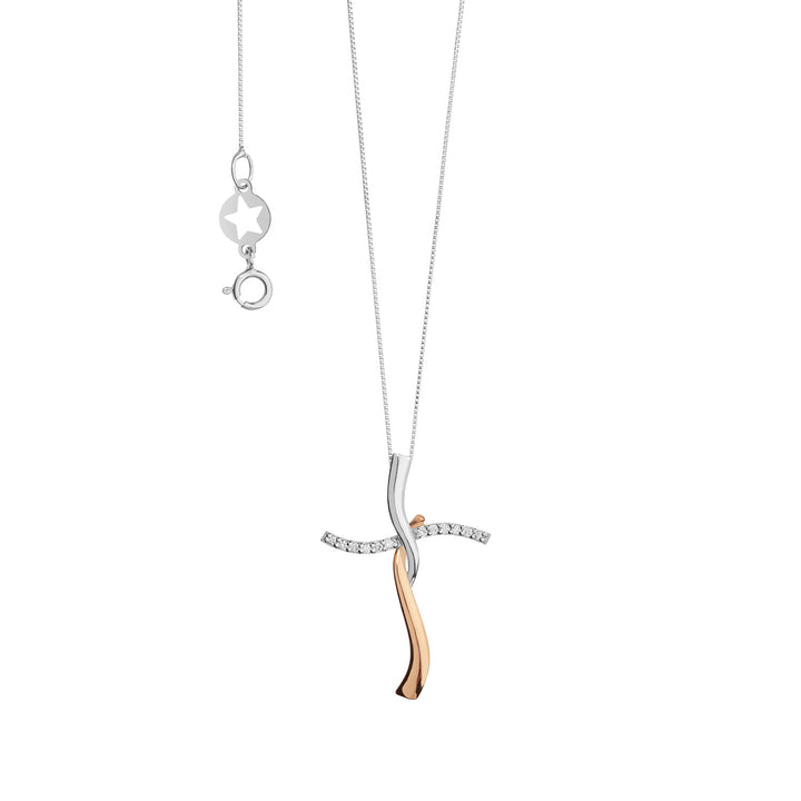 Comete Two-tone cross necklace in Gold and Diamonds GLB1558