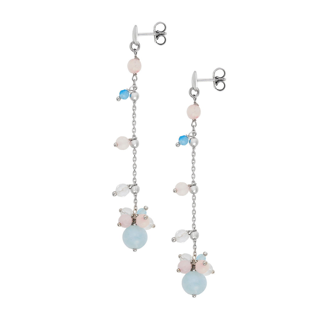 Comete Earrings 925‰ Silver with Aquamarine, Rock Crystal, colored Jade ORA223