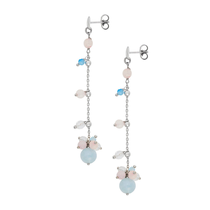 Comete Earrings 925‰ Silver with Aquamarine, Rock Crystal, colored Jade ORA223