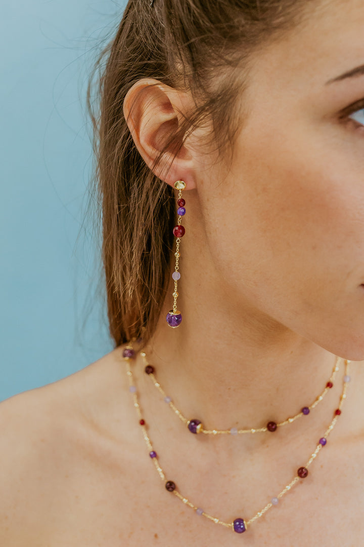 Comete Earrings in 925‰ Silver with colored Amethyst, Agate and Jade ORA219