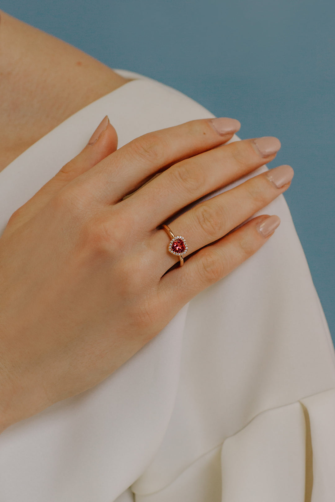 Comete Gold Ring with Diamonds and Pink Topaz heart ANB2592
