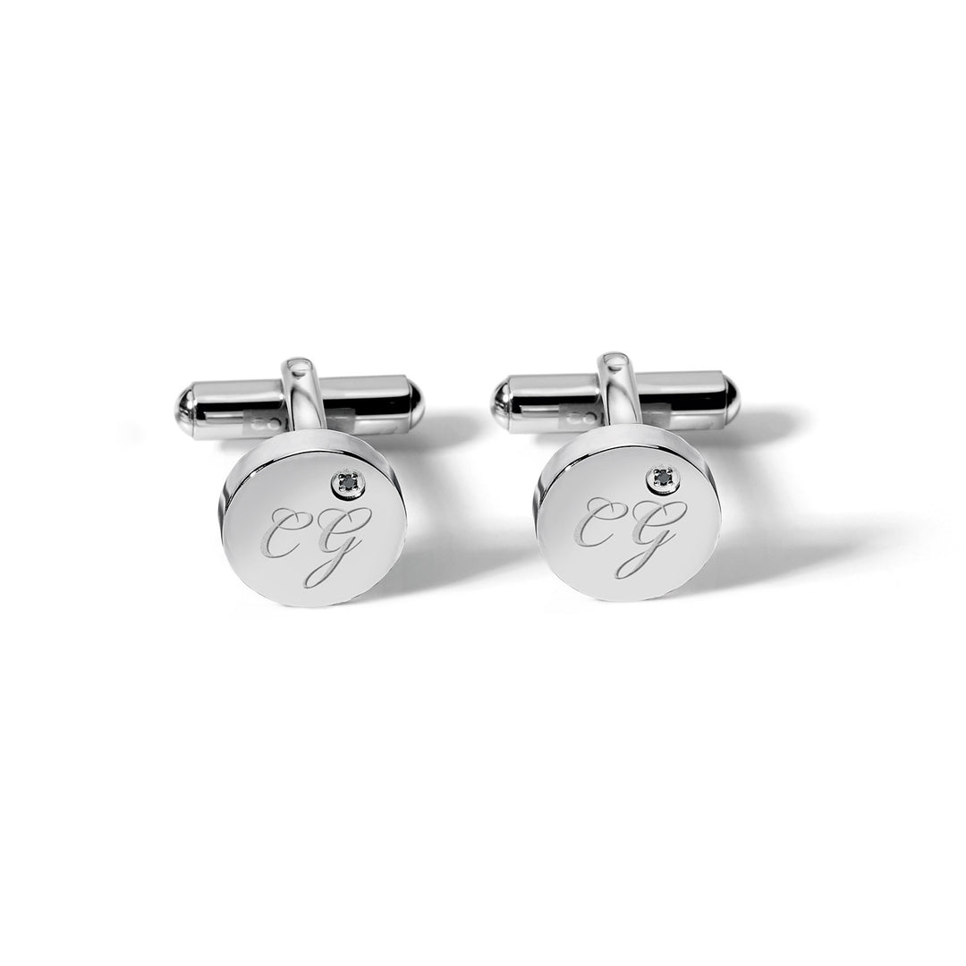 Comets Round Cufflinks in Steel and Black Diamonds UGM101N
