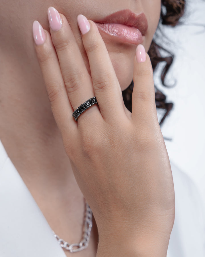Comete Ring in 925‰ ruthenium silver with black zircons UAN133M18