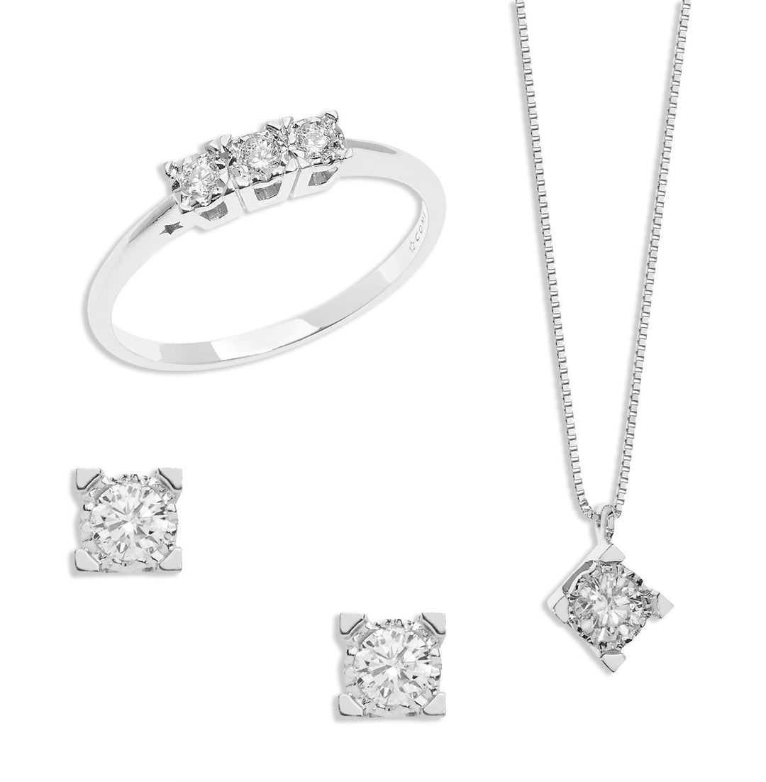 Comete Trilogy Ring, Necklace and Earrings in gold and Diamond KIT153726391006
