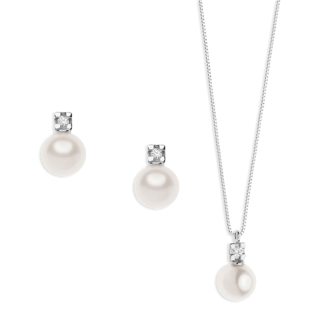 Comete Necklace and Earrings History of light with Gold Pearl and Diamond KIT566698