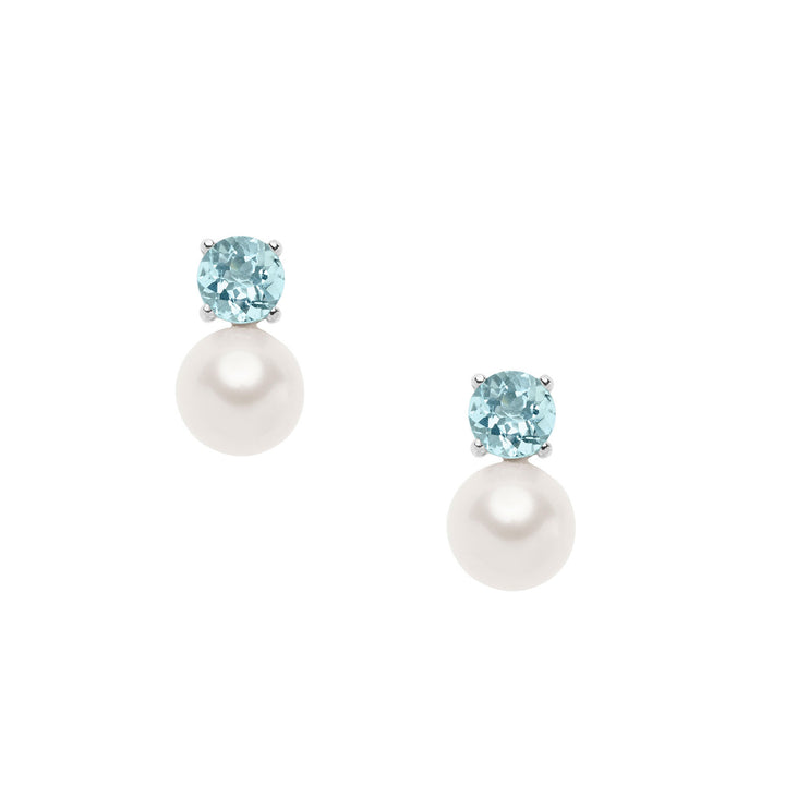 Comete Earrings in Gold, Pearls and Round Aquamarine ORP748