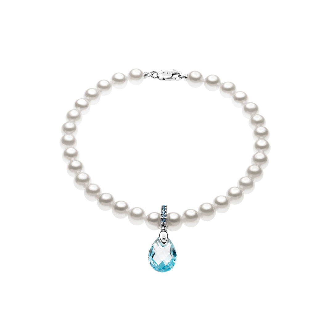 Comete Pearl Bracelet in White Gold and Teardrop Briolet Topaz BRQ208