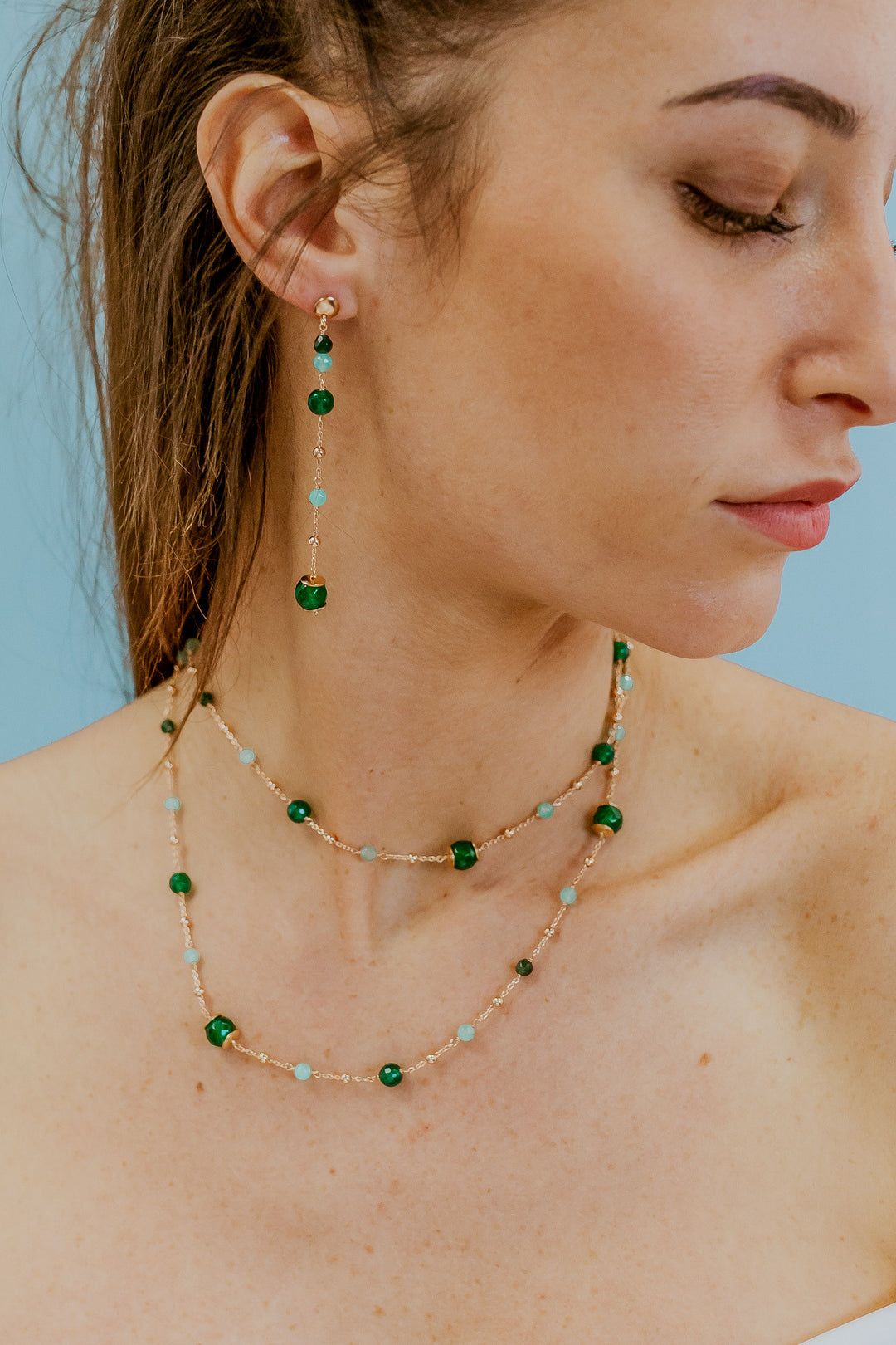Comete Earrings in 925‰ Silver with colored Agate, Jade and Quartz ORA220