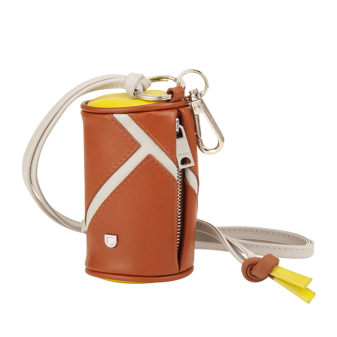 DUDU AirPods Neck Earphone Case in Leather with Zipper - Mini Unisex Bag with Strap, Sports Tennis Design, for Keys and Coins