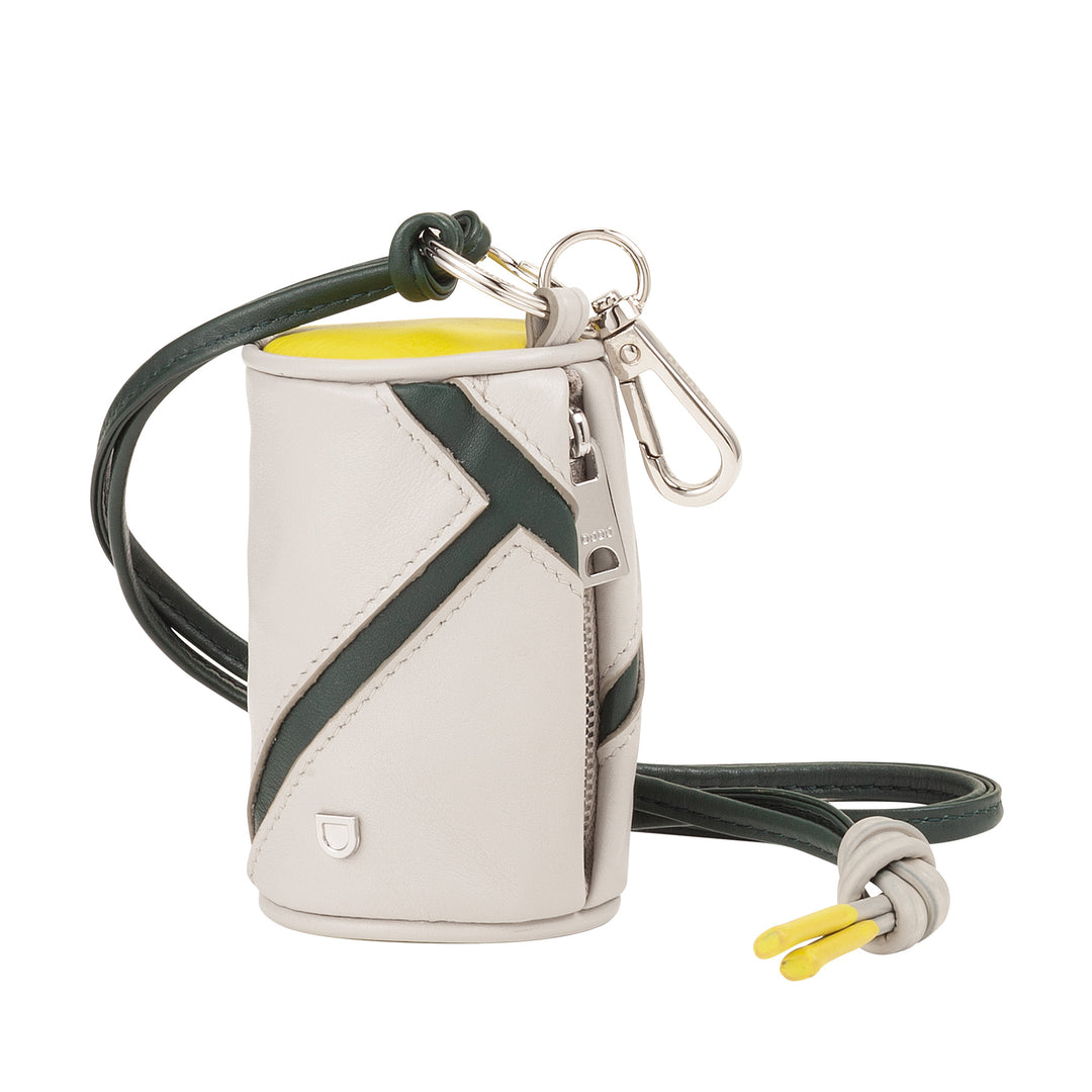 DUDU AirPods Neck Earphone Case in Leather with Zipper - Mini Unisex Bag with Strap, Sports Tennis Design, for Keys and Coins