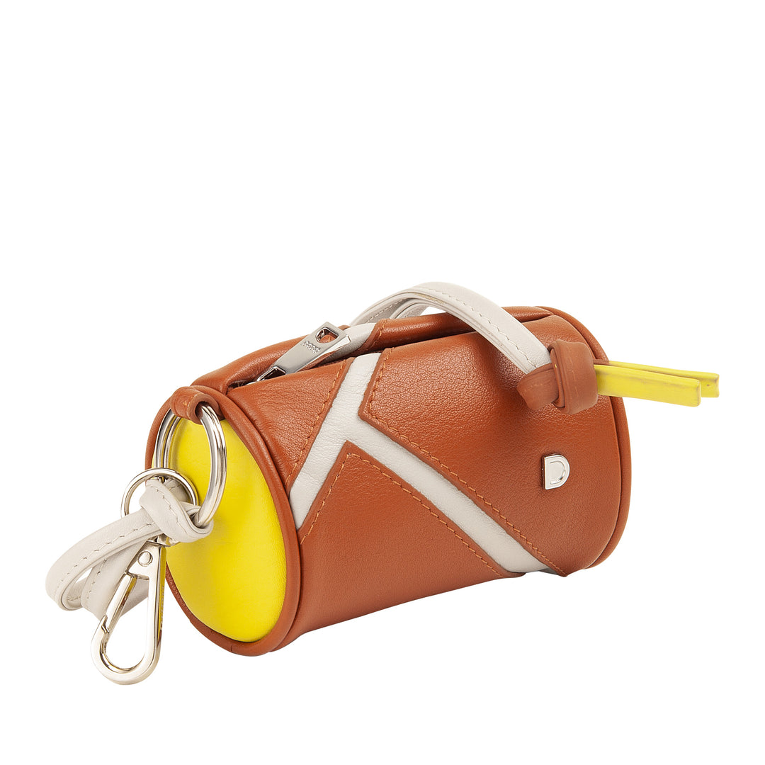 DUDU AirPods Neck Earphone Case in Leather with Zipper - Mini Unisex Bag with Strap, Sports Tennis Design, for Keys and Coins