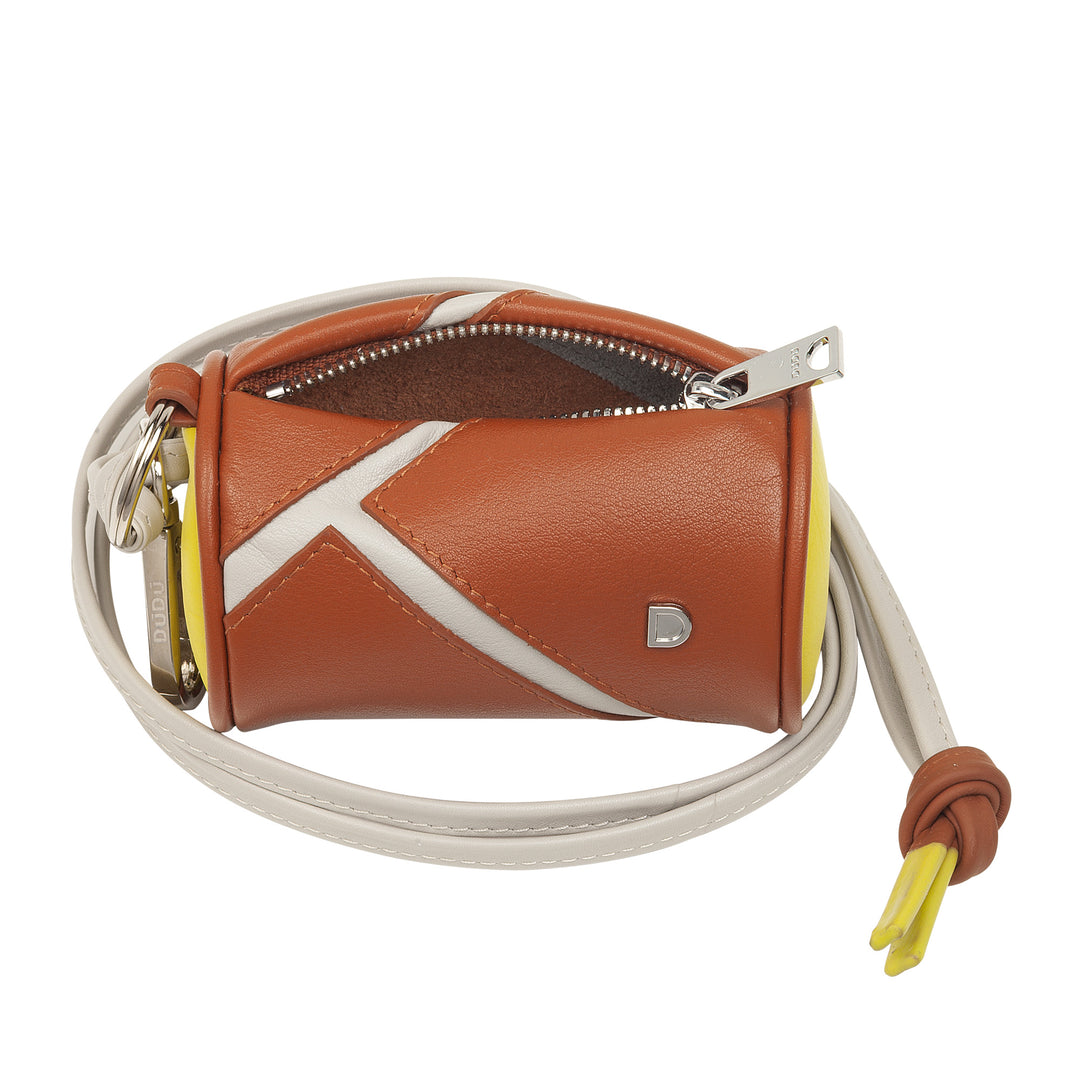 DUDU AirPods Neck Earphone Case in Leather with Zipper - Mini Unisex Bag with Strap, Sports Tennis Design, for Keys and Coins