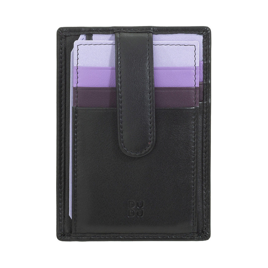 DUDU Slim Multicolored Leather Credit Card Holder for Men and Women with 9 Slots and Security Closure