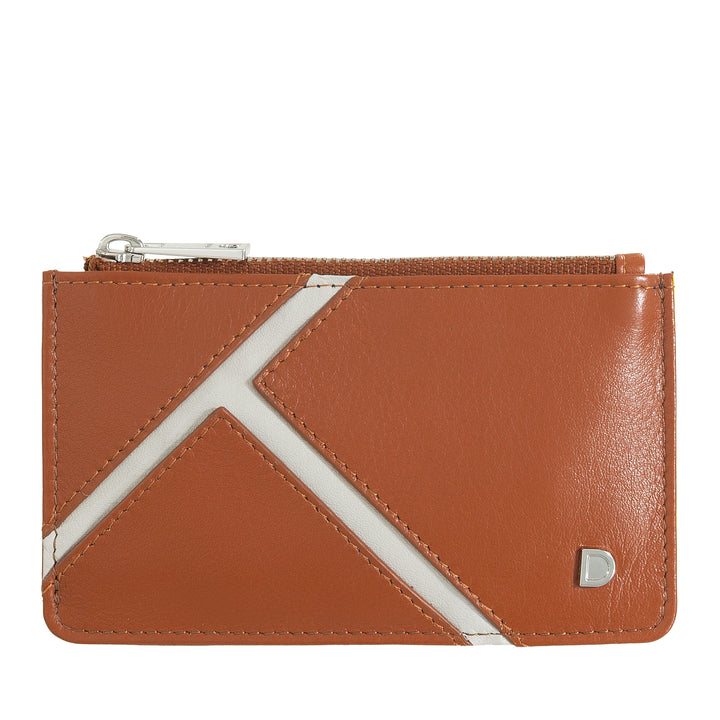 DUDU Genuine Leather Card Holder with Zip - Slim, Coin Purse, Card Holder - Tennis-Inspired Design, Contrasting Lines, Compact and Unisex