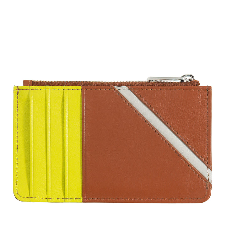DUDU Genuine Leather Card Holder with Zip - Slim, Coin Purse, Card Holder - Tennis-Inspired Design, Contrasting Lines, Compact and Unisex