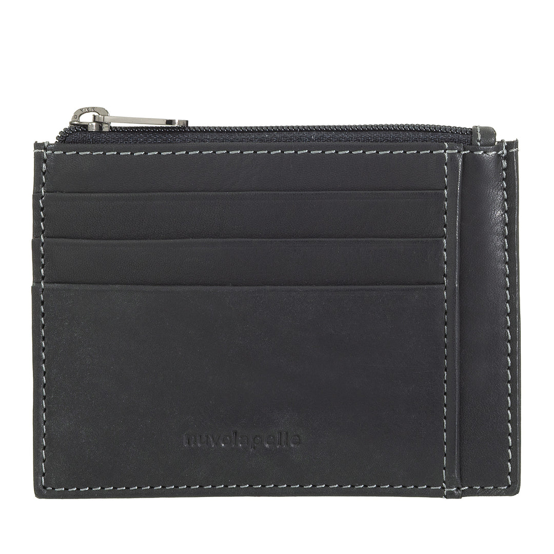 Nuvola Pelle Leather Credit Card Holder for Men and Women - Slim Slim Card Holder with Compartments and Zip Pocket - Elegant and Compact
