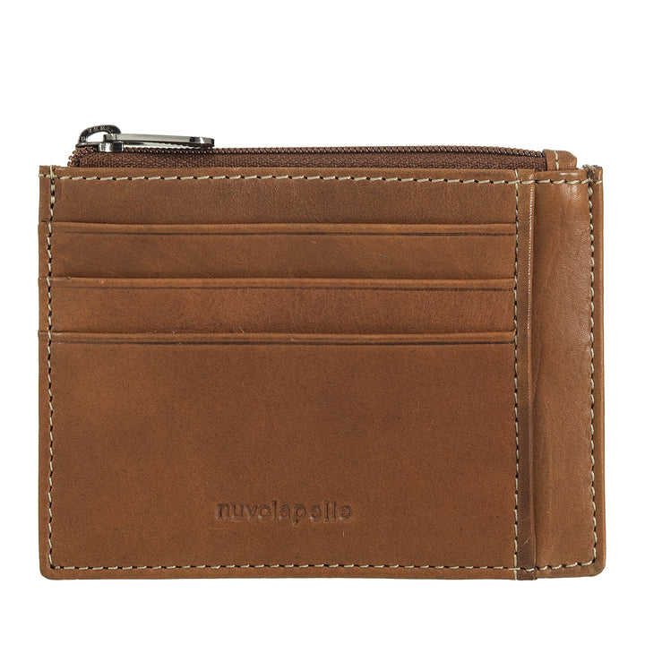 Nuvola Pelle Leather Credit Card Holder for Men and Women - Slim Slim Card Holder with Compartments and Zip Pocket - Elegant and Compact