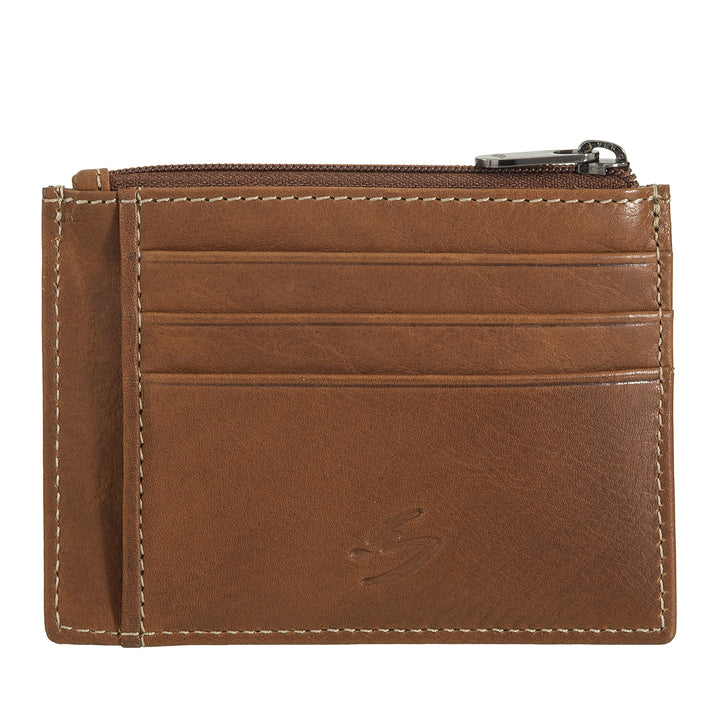 Nuvola Pelle Leather Credit Card Holder for Men and Women - Slim Slim Card Holder with Compartments and Zip Pocket - Elegant and Compact