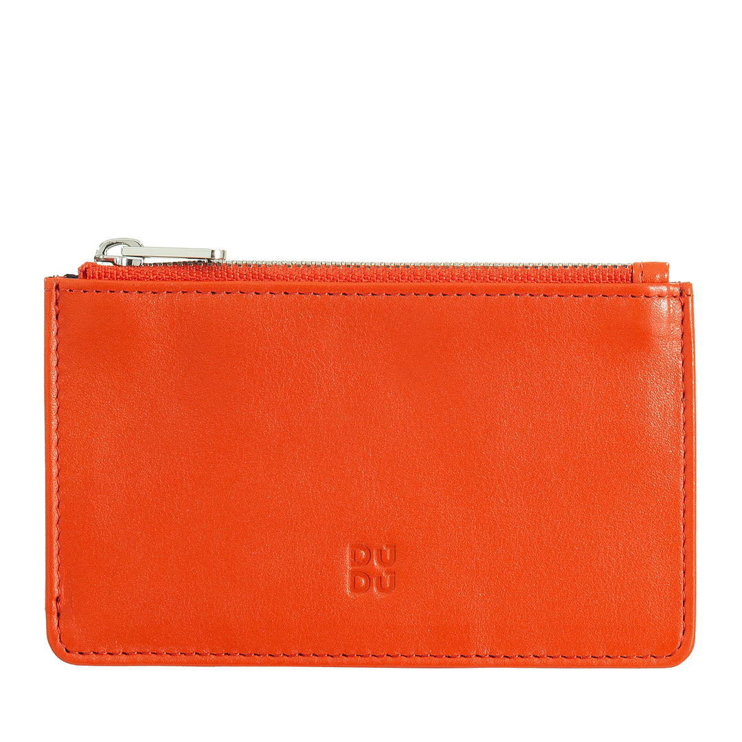 DUDU Credit Card menu holder woman in leather, small thin wallet, 4 holder tessere holder, with zipper closure