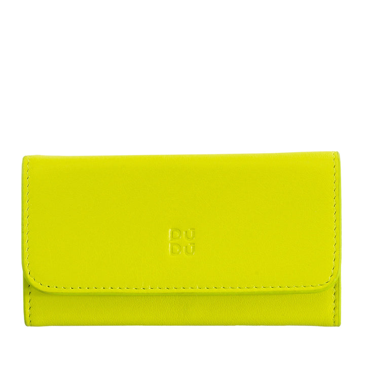 DUDU Colored Leather Key Case with 5 Rings for Home Car Keys, Minimal Design, with Button