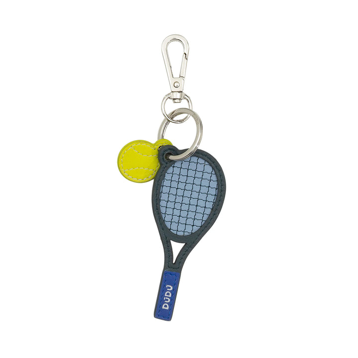 DUDU Leather Tennis Racket Keychain with Carabiner - Tennis Sports Keychain Charm for Keys, Bag or Backpack