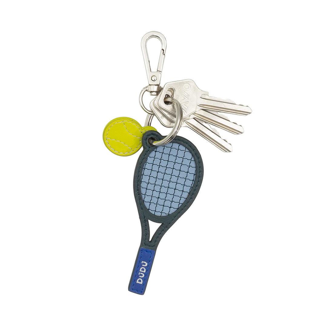 DUDU Leather Tennis Racket Keychain with Carabiner - Tennis Sports Keychain Charm for Keys, Bag or Backpack