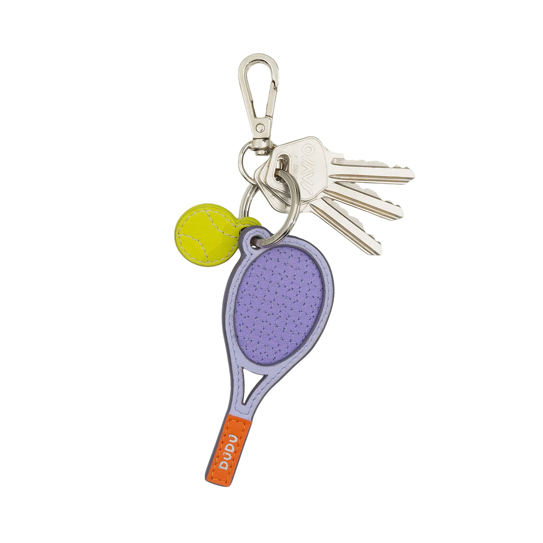 DUDU Leather Tennis Racket Keychain with Carabiner - Tennis Sports Keychain Charm for Keys, Bag or Backpack