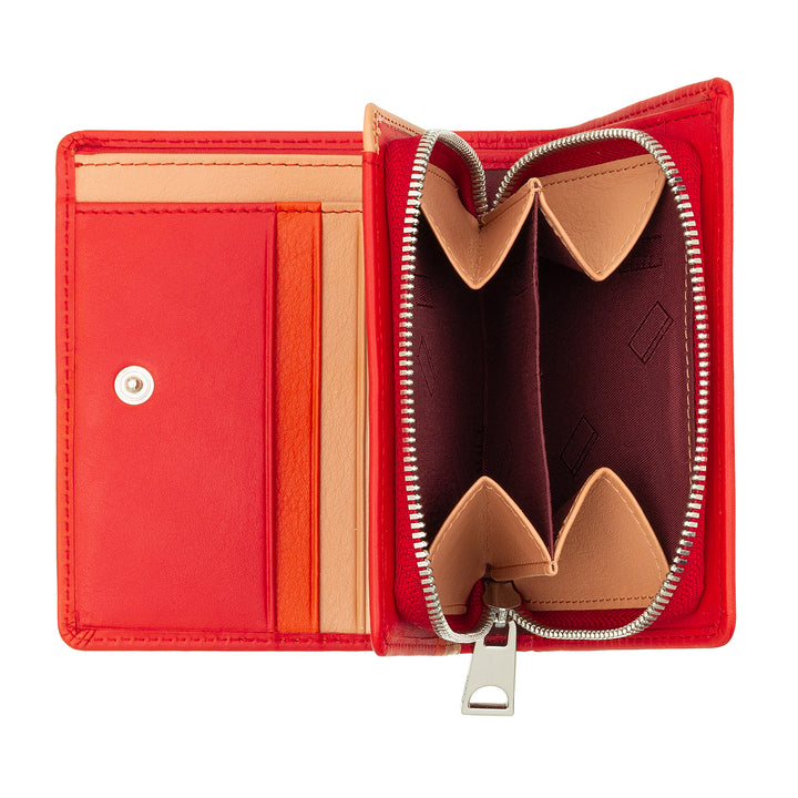 DUDU Women's Wallet Small Colored Leather Card Holder and Tiles with Zip and Button Coin Wallet