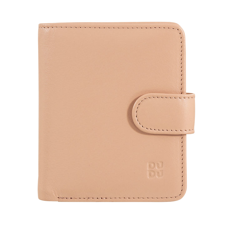 Dudu small leather wallet with zipper door, compact handbag portfolio with button closure, banknotes, card holder and RFID protection