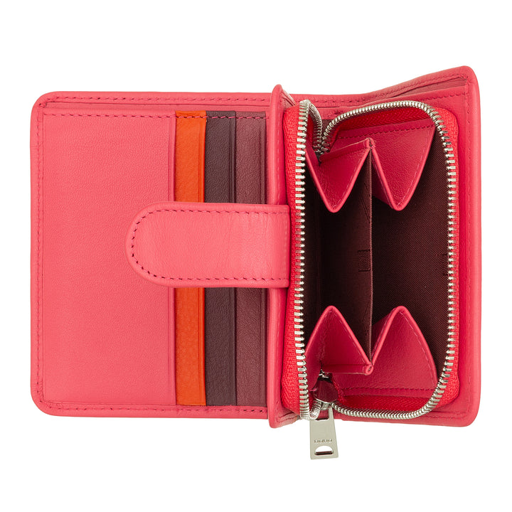 DUDU Small Women's Leather Wallet with Zipped Coin Wallet, Compact Handbag with Button Closure, Banknote Holder, Card Holder and RFID Protection