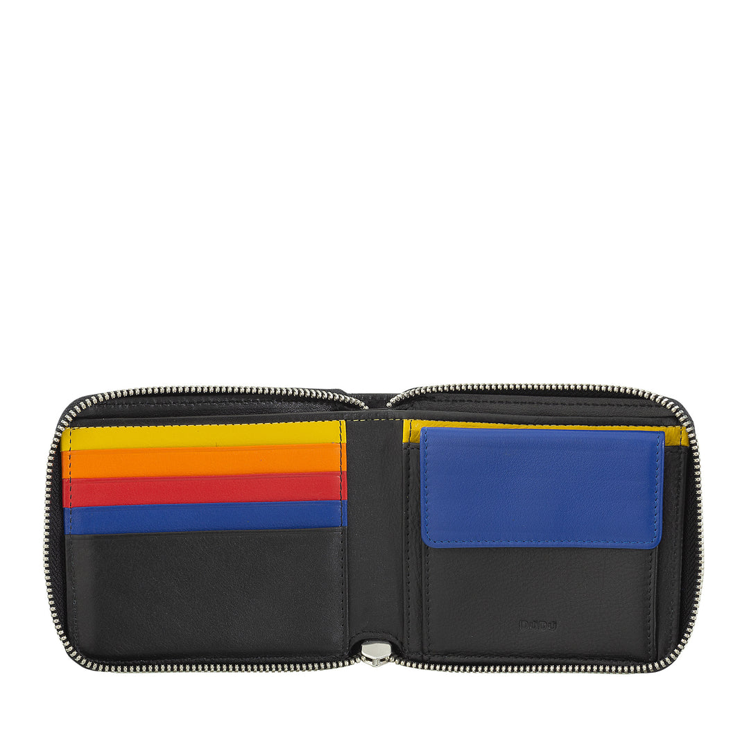 DUDU Men's Wallet Rfid in leather leather with a small external zip zip zip with 6 cards slots