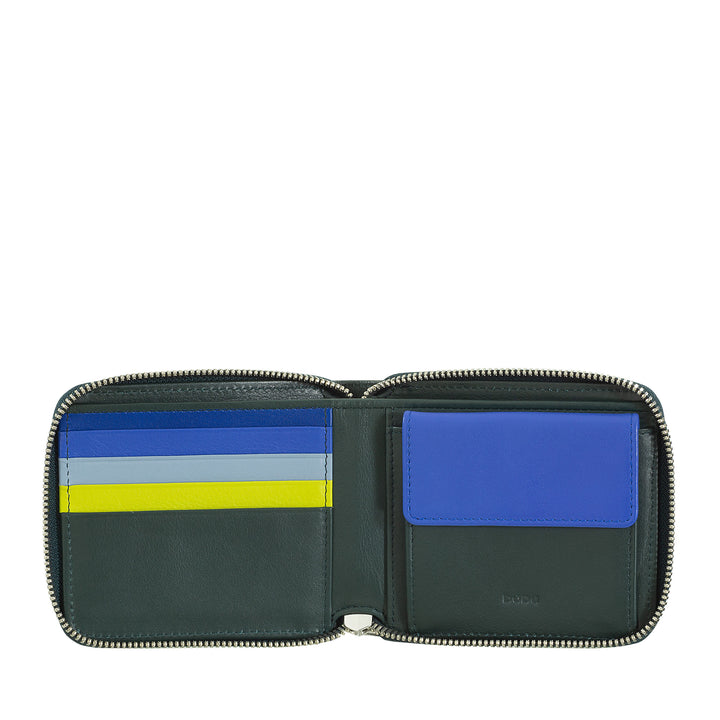 DUDU Men's Wallet Rfid in leather leather with a small external zip zip zip with 6 cards slots