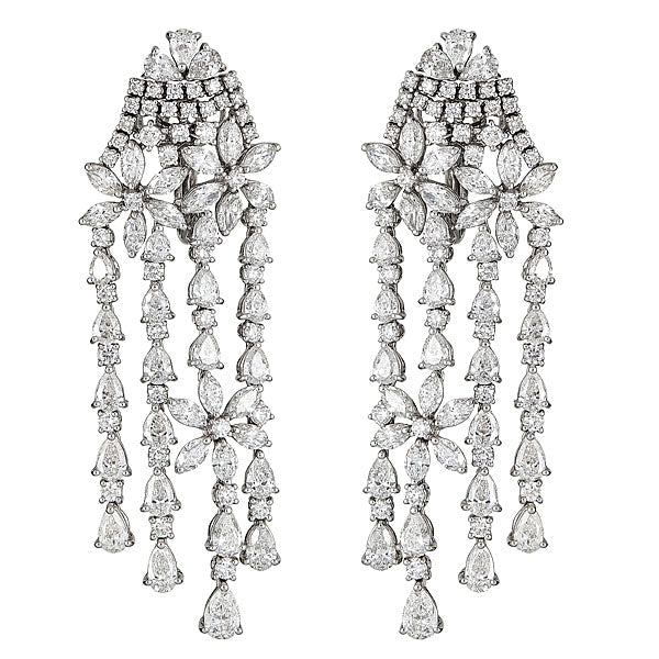 Zydo chandelier earrings with round and fancy cut diamonds white gold 50003