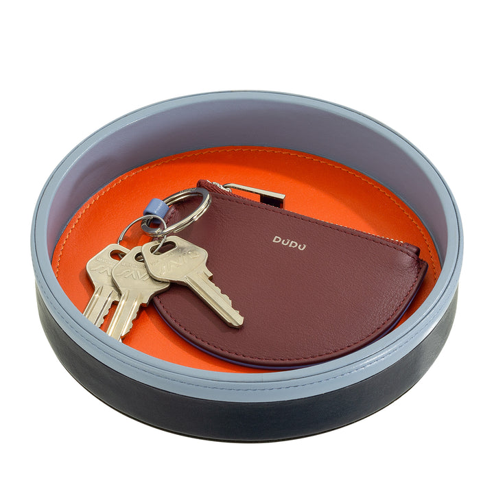 DUDU Empatata from round entrance in leather, small tray of 16cm multicolor design, decorative object of the house