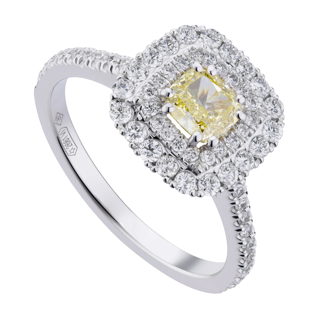 Golay ring fancy yellow cushion double contour diamond APU304DIFY-19010110017