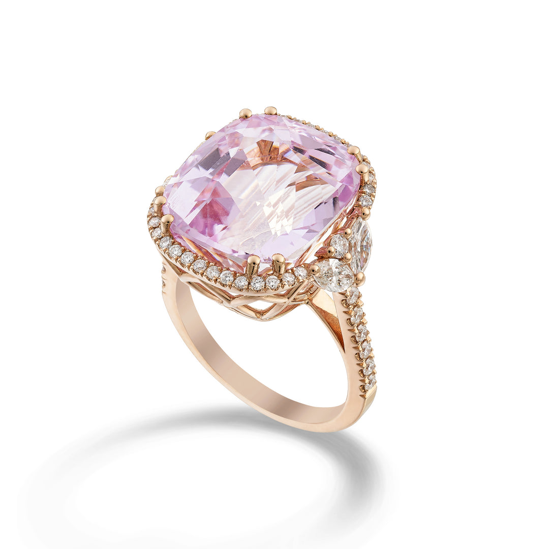 World Diamond Group kunzite cushion ring 15x14 contour and shank inc APU491DKZ1514-24176110011