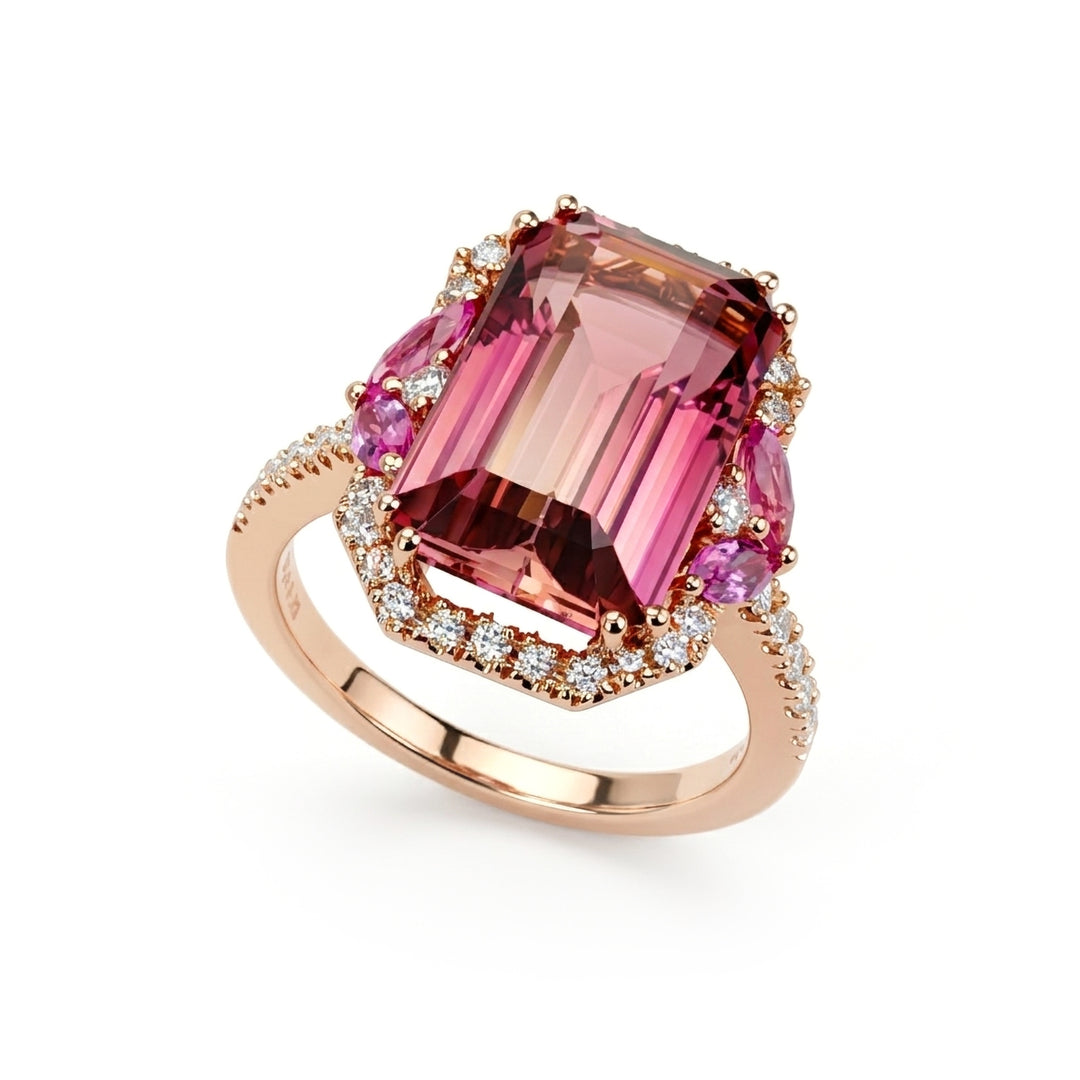 Golay oct tourmaline ring 14x9, marq. z.pink and diamonds APU494DZPTO149-24242110071