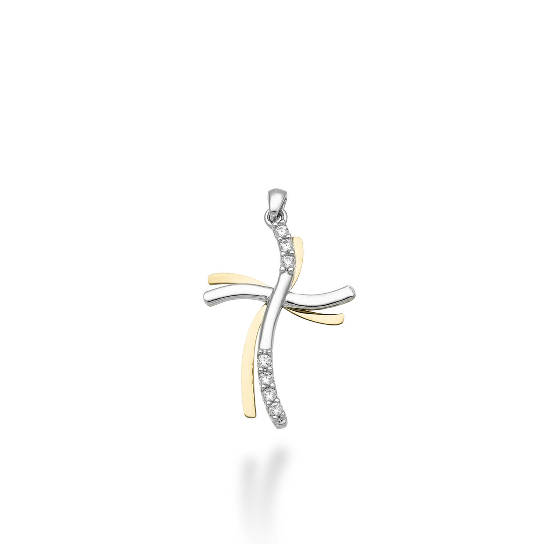 Mikiko pe 18k 0.07 ct white/yellow gold cross 1.8 cm MP5016O7BR007
