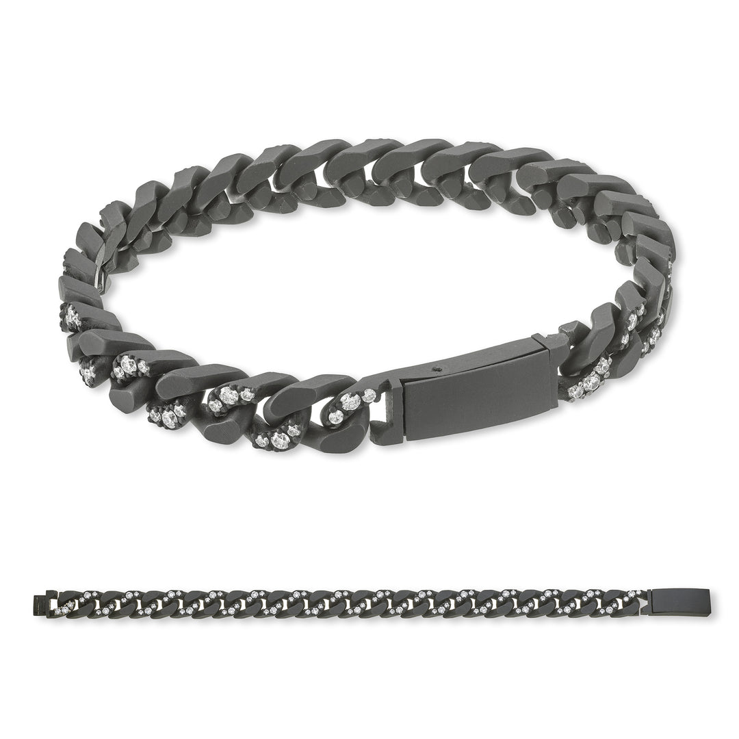 X-Diamond groumette bracelet 27 medium links in black titanium recessed and smooth alternating + ch inc. 20cm LXDBRG003DI1NE-200