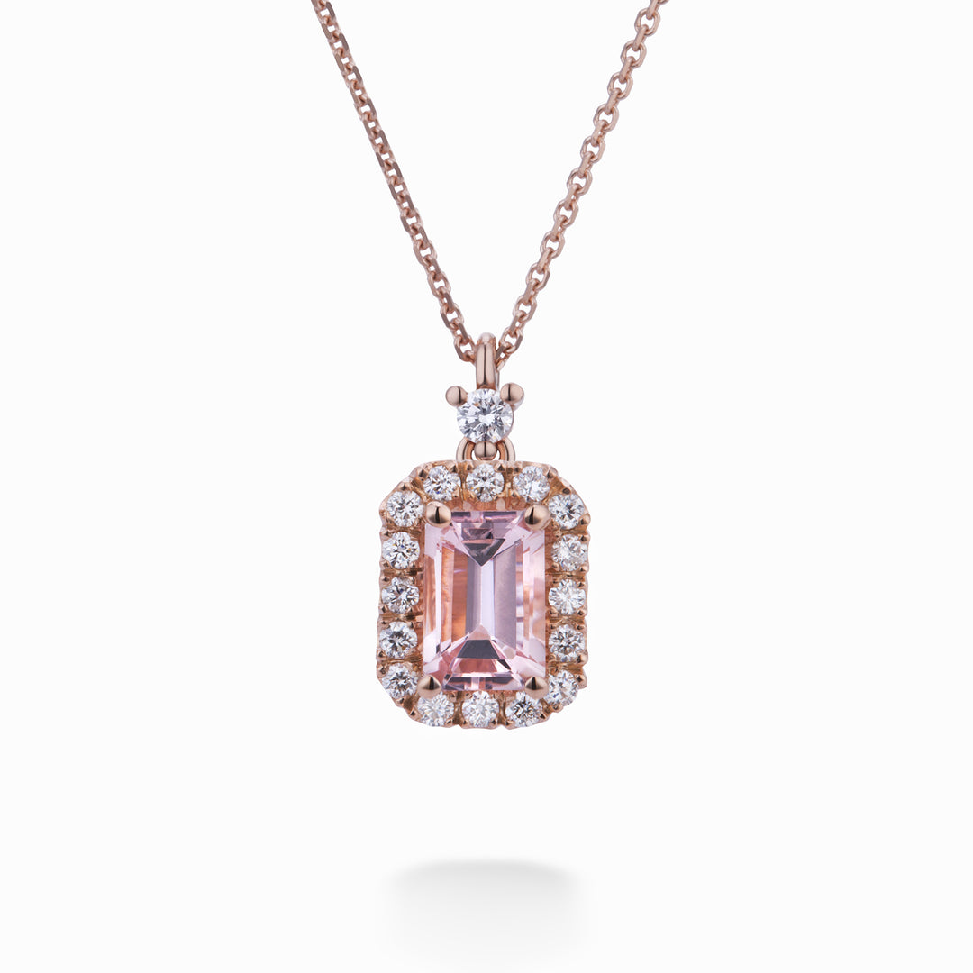 World Diamond Group 6x4 octagonal morganite necklace with diamonds PCL072DIMO2-21168110034